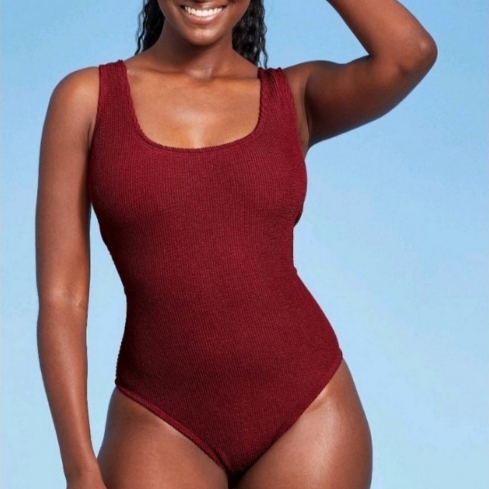 Kona Sol Pucker Textured Tie Back One Piece Swimsuit